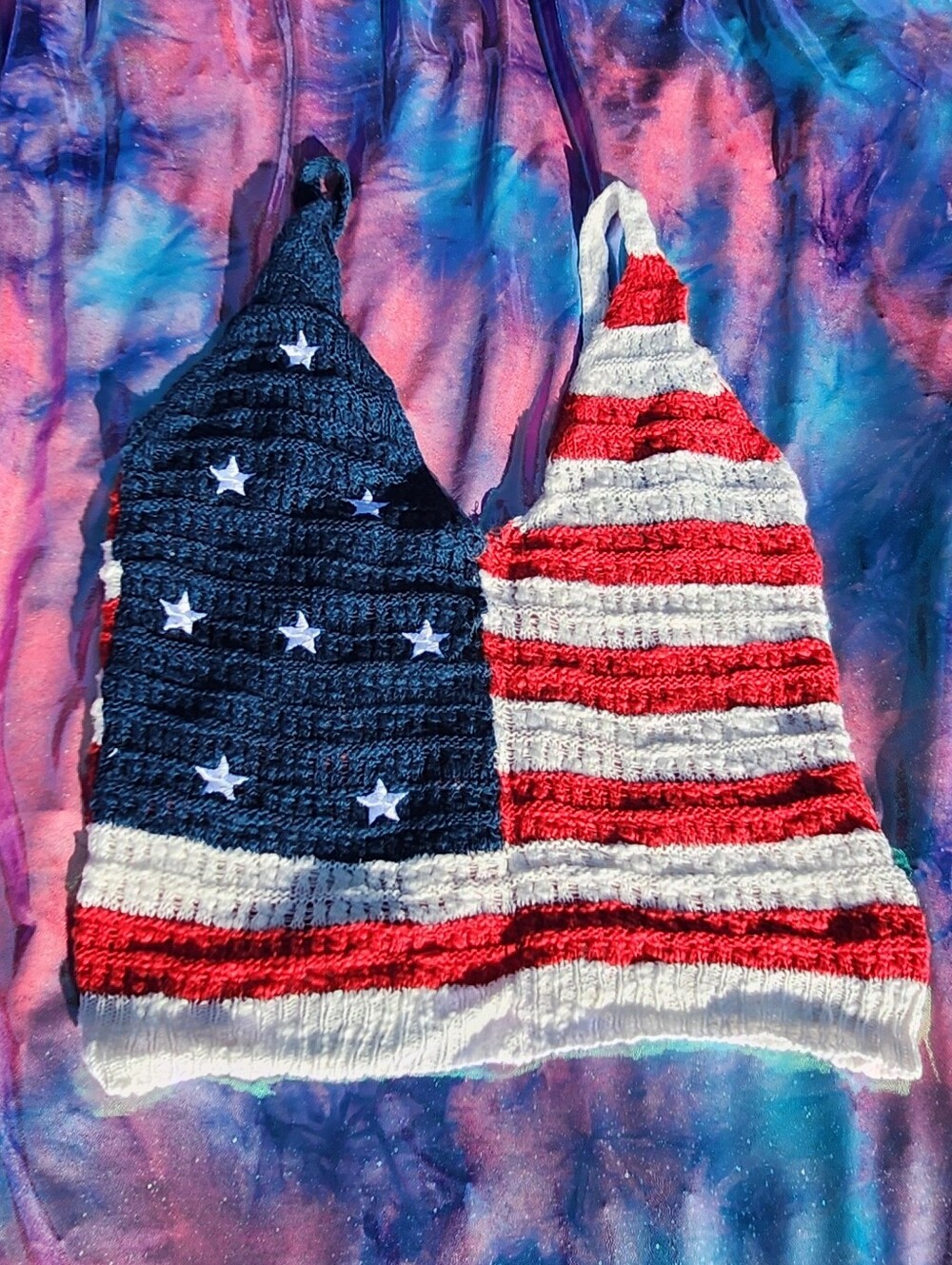 American Flag Crochet Halter Top - Red, White & Blue